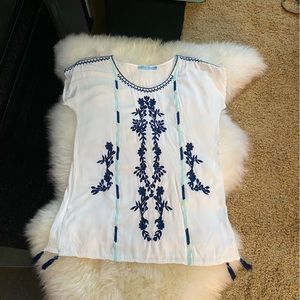 Swim Coverup, Size small, White Blue, Turquoise